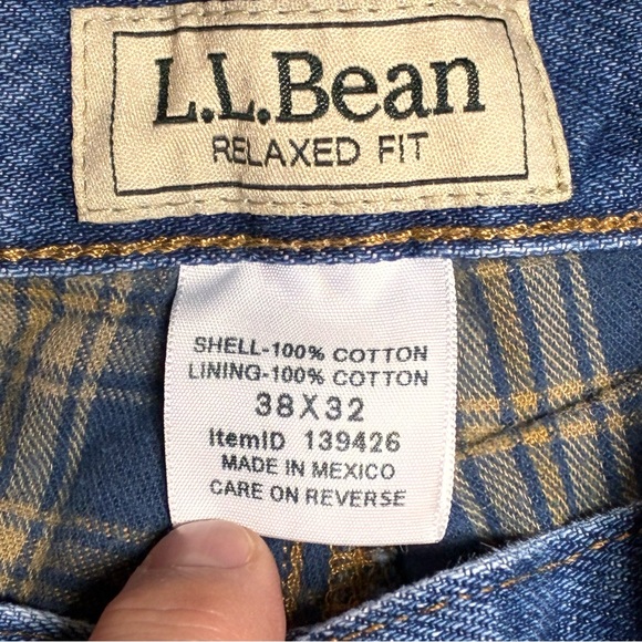 L.L.Bean Flannel Lined Relaxed Fit Jeans Outdoor Workwear Pants Men’s 38x32 - Picture 2 of 10